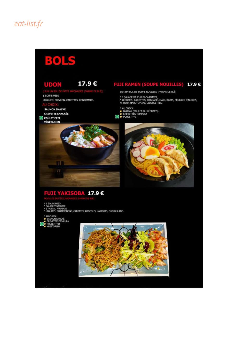 Carte et menu de Monsieur FUJI Sushi & Bubble Tea à Vandoeuvre les Nancy — Bols