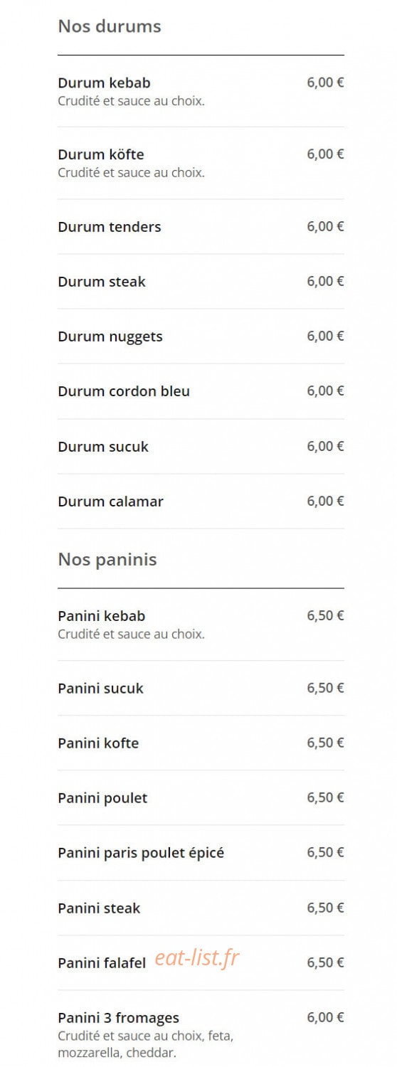 Paris fast-food — carte page 3