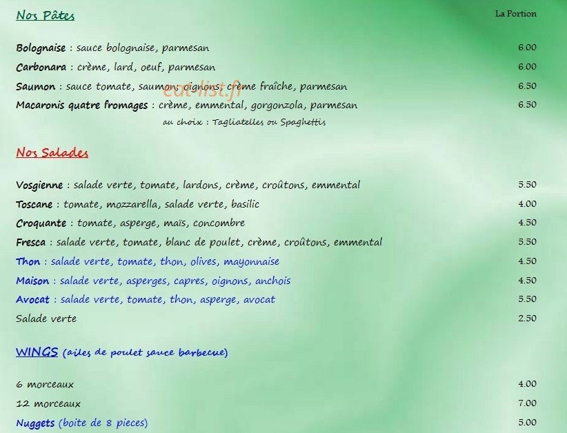 Pizza Fresca — carte page 3