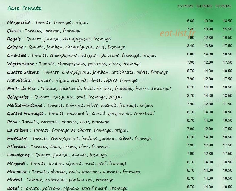 Pizza Fresca — carte page 1