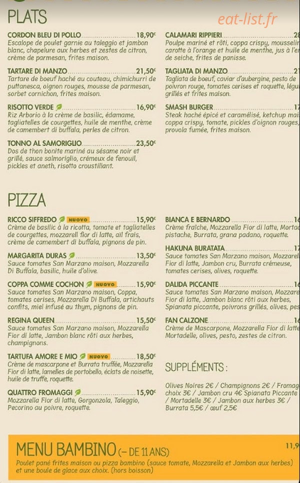 Restaurant Gino — carte page 1