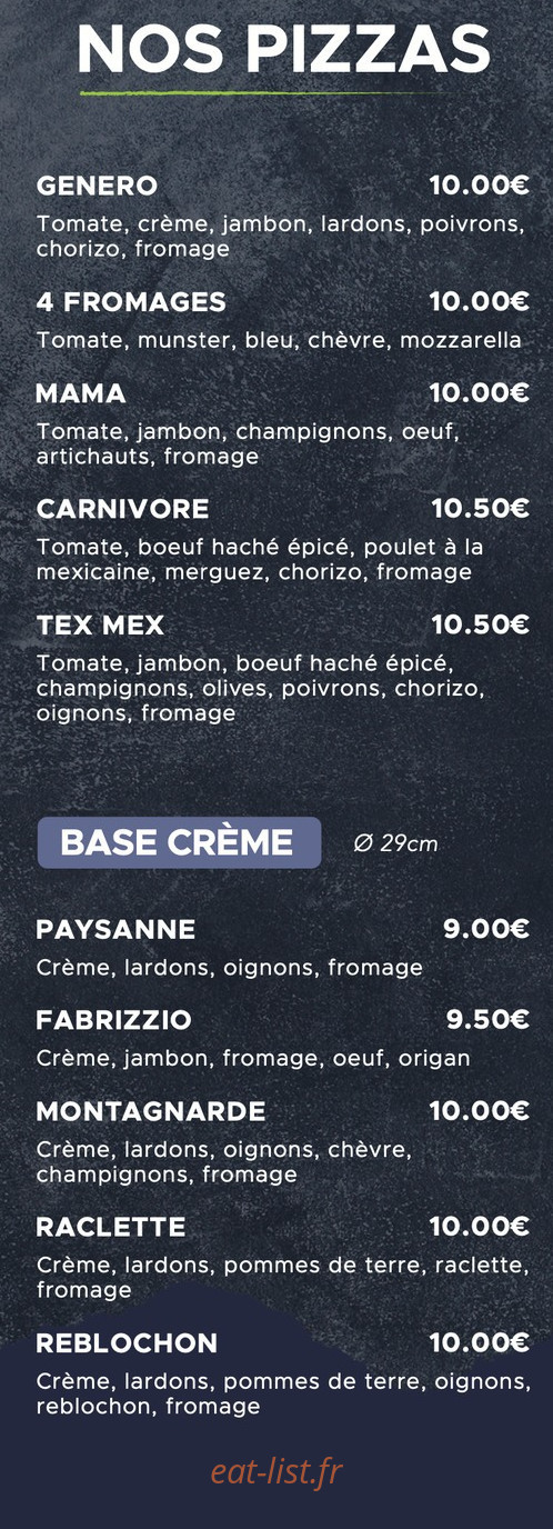 Genero Pizza — carte page 1