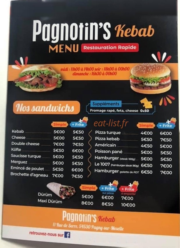 Pagnotin’s Kebab — carte page 1