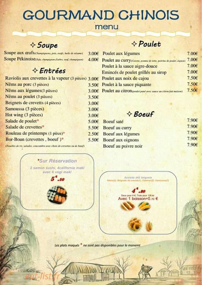 Gourmand Chinois — carte page 1