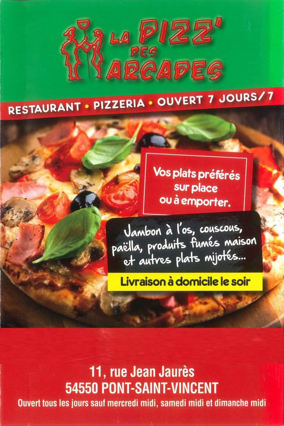 La Pizz des Arcades — carte page 1