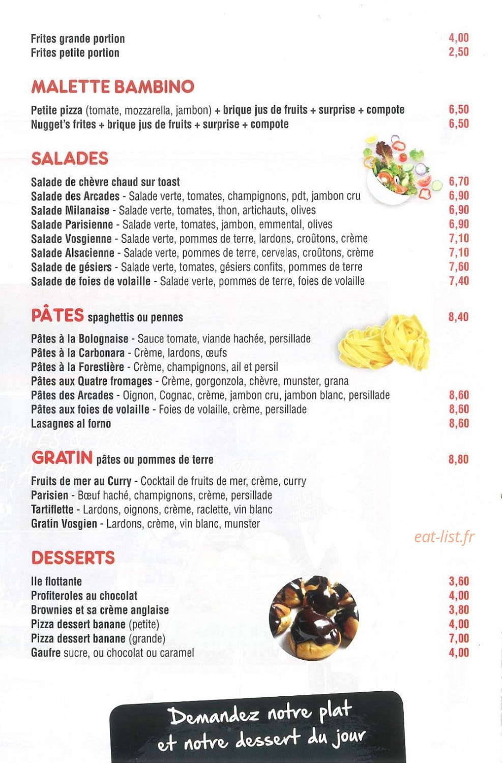 La Pizz des Arcades — carte page 3