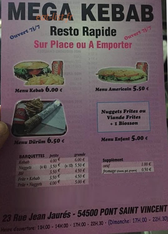 Mega kebab — carte page 1