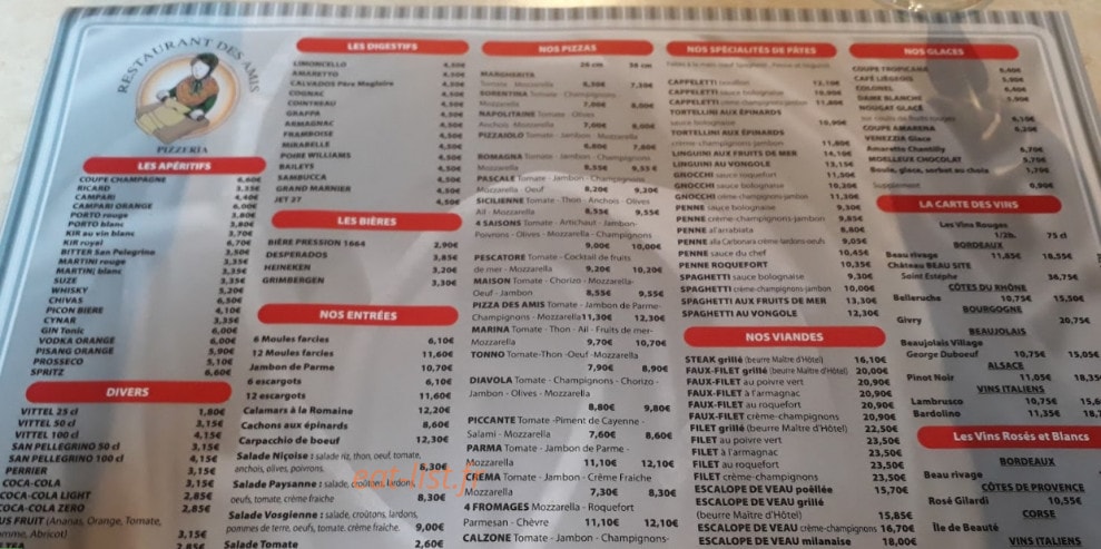 Restaurant des amis — carte page 1