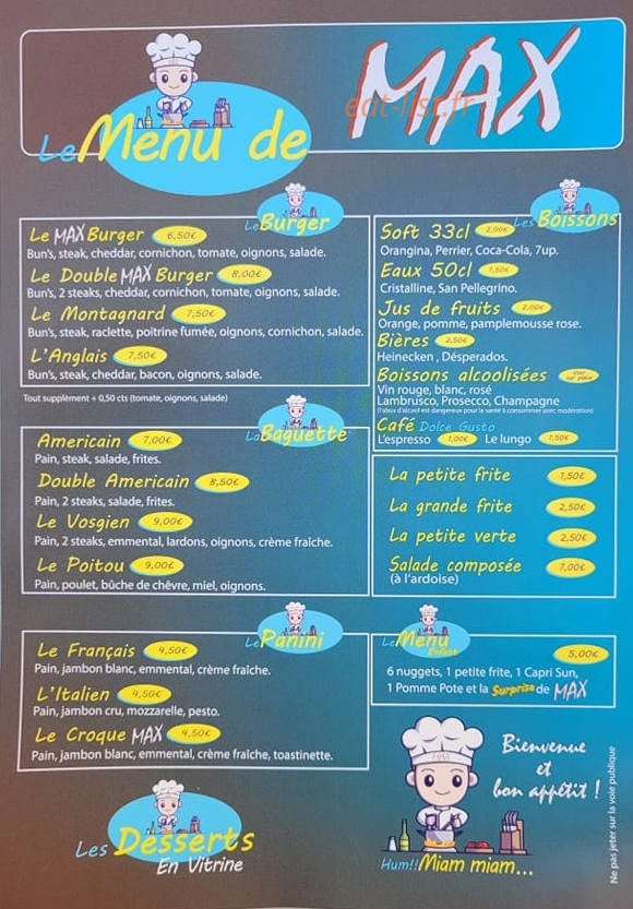 Au Snack de Max — carte page 1