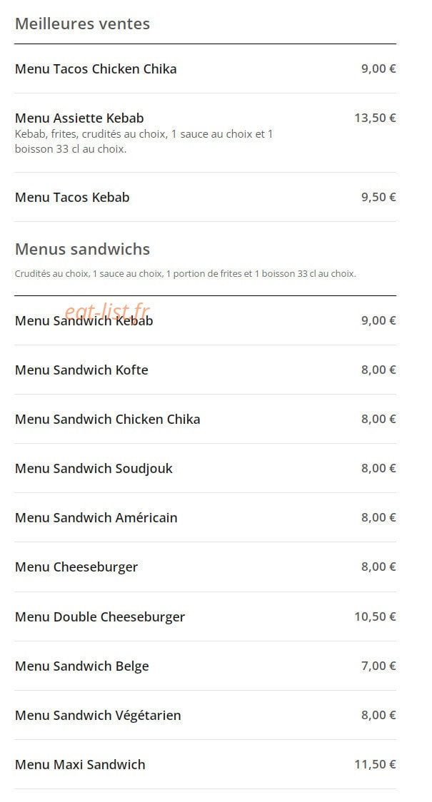 Restaurant Gizem — carte page 1