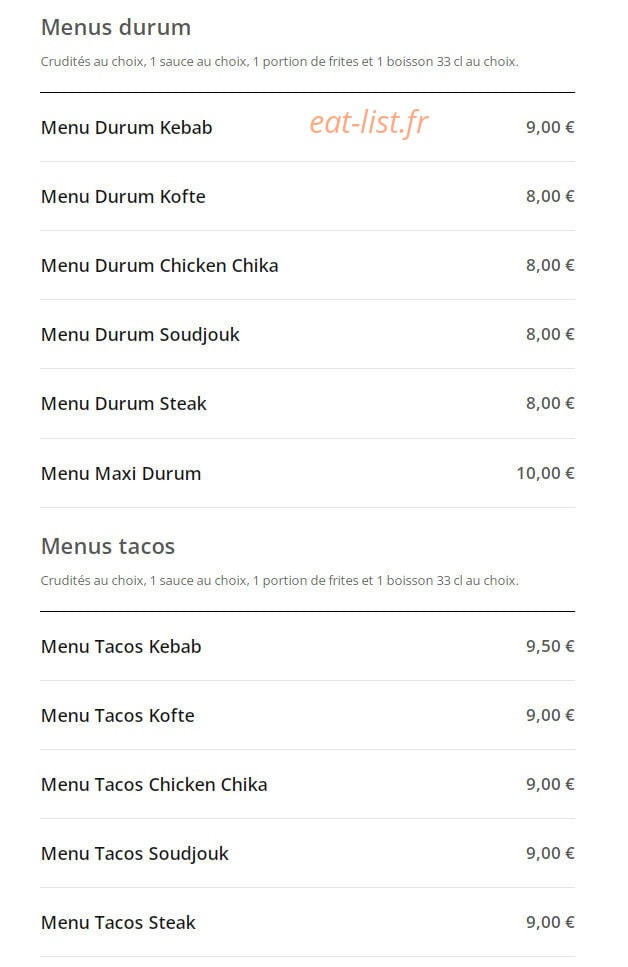 Restaurant Gizem — carte page 2