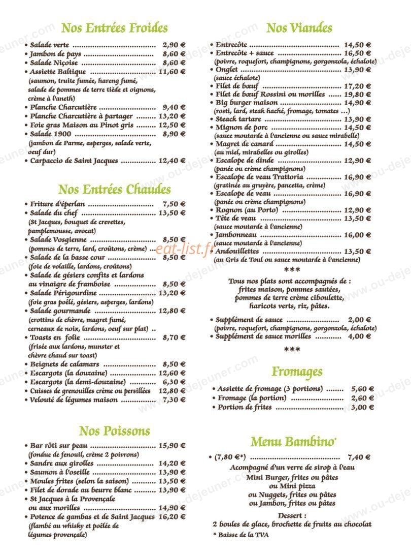 La Trattoria — carte page 1