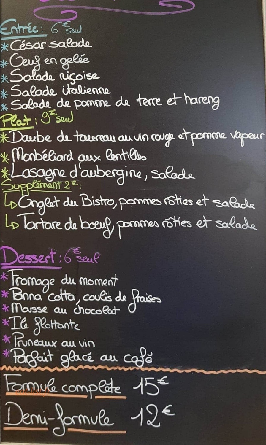 Bistro sortie 28 — carte page 1