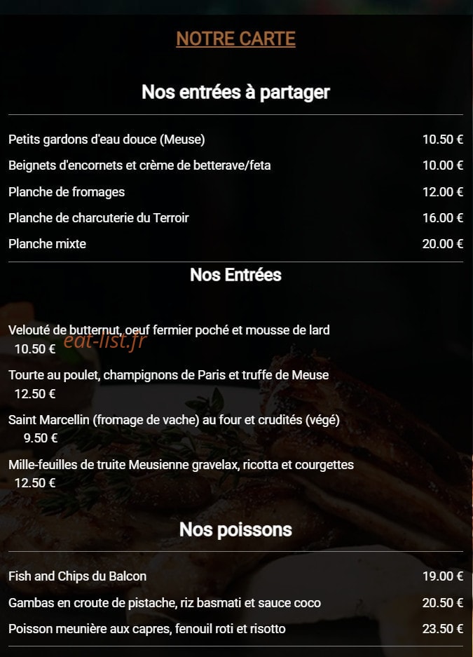 Au Balcon — carte page 1