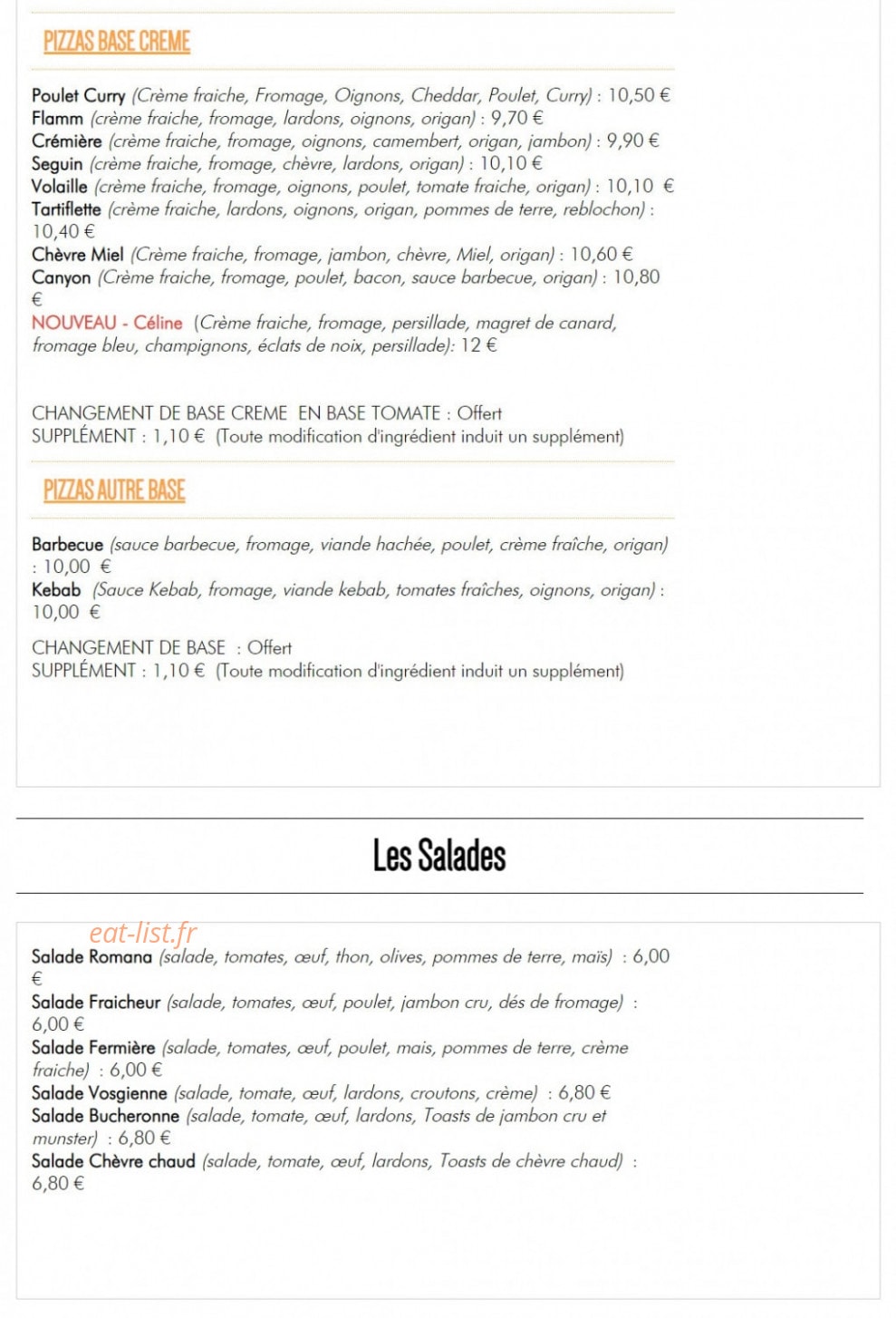 Pam Pizzas — carte page 2