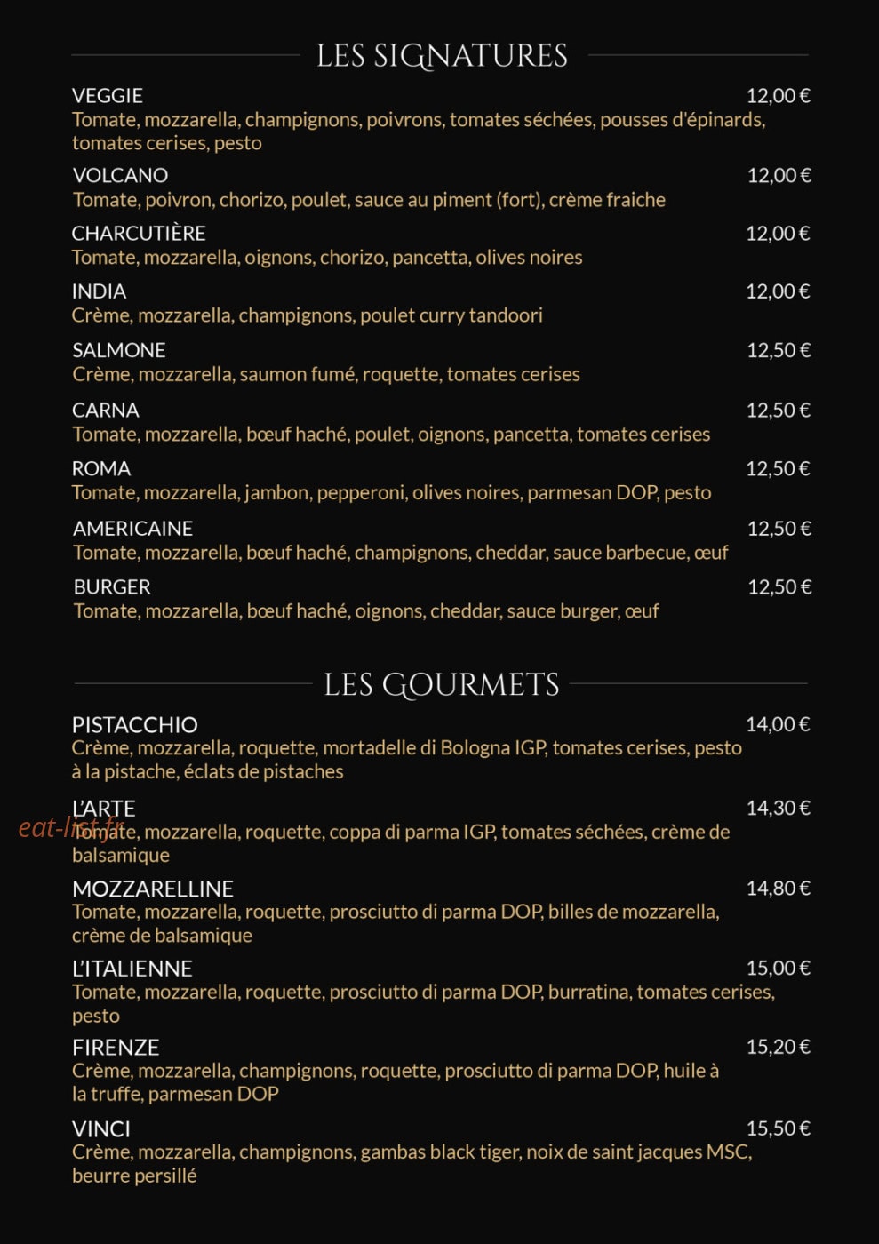 Carte et menu de Della Regina à Jarny — Les signatures et gourmets