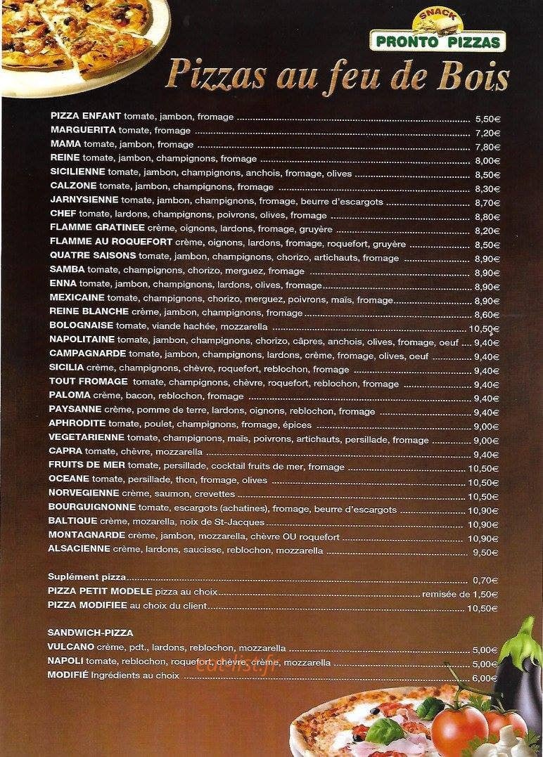 Pronto Pizzas — carte page 2
