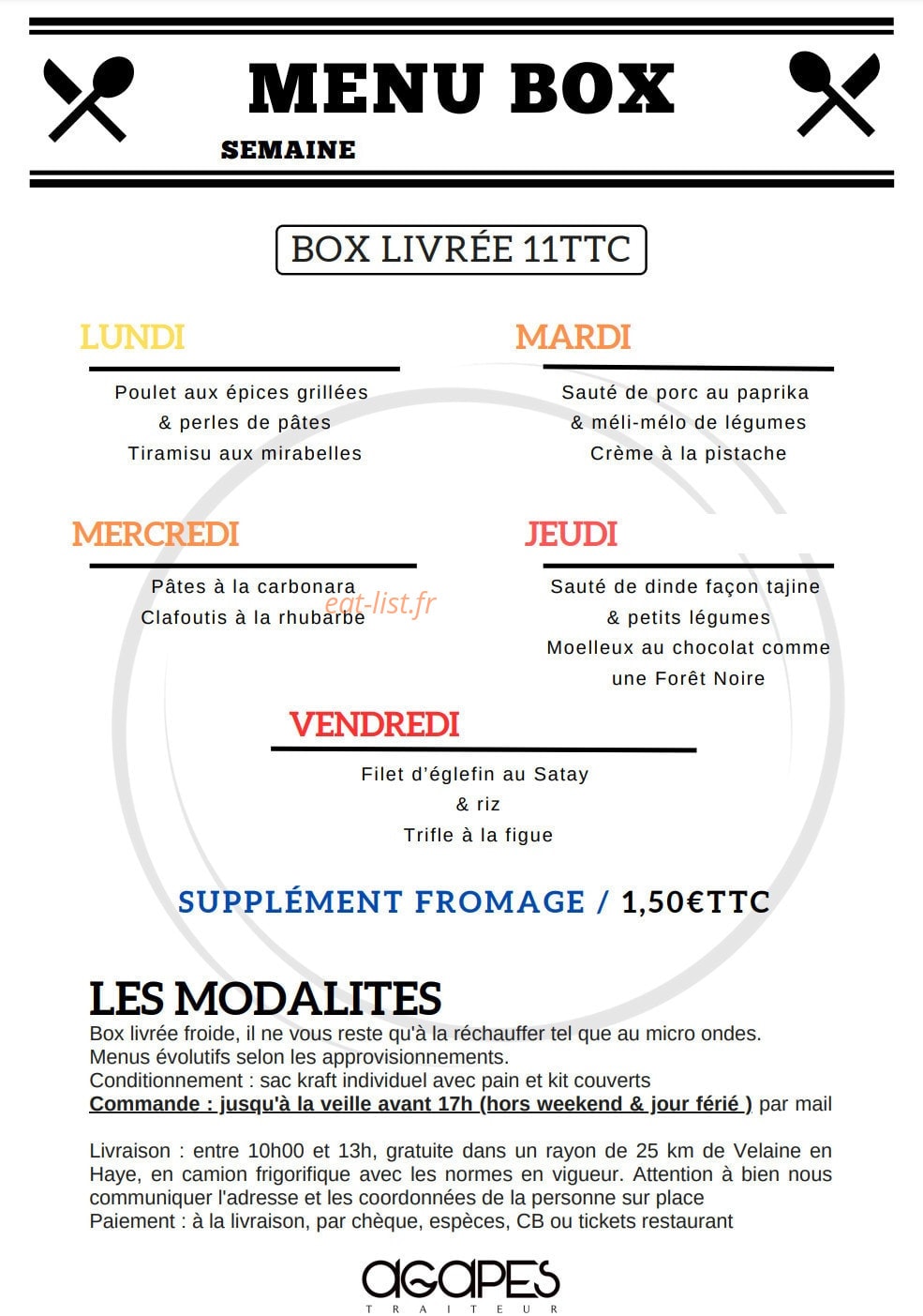 Agapes Traiteur — carte page 1
