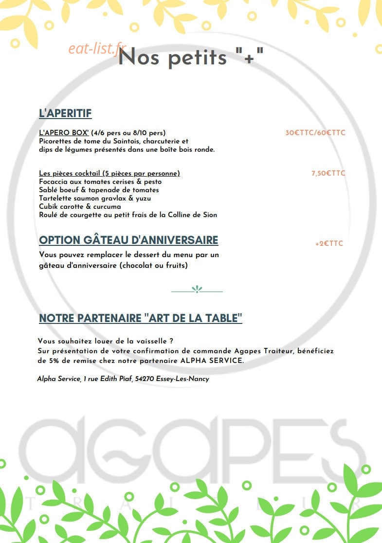Agapes Traiteur — carte page 5