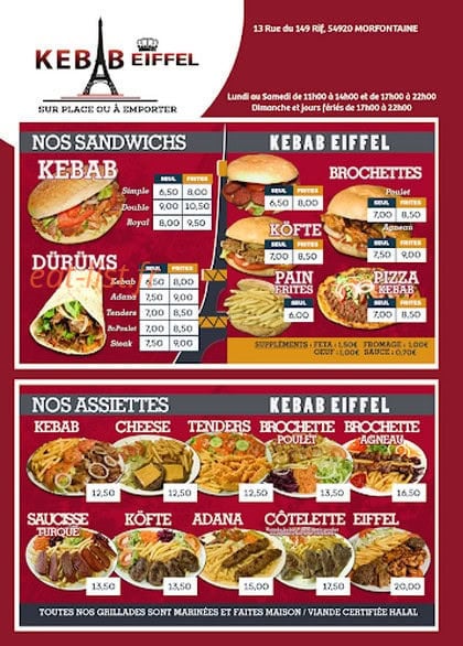 Kebab Eiffel — carte page 1