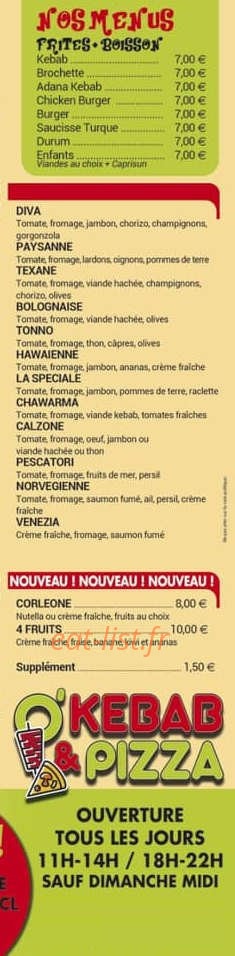 O’kebab et pizza — carte page 4