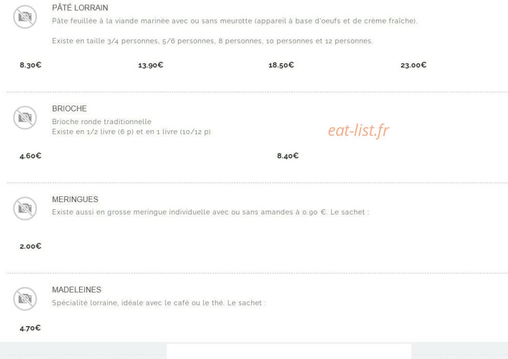Carte et menu de Boulangerie Vouaux à Diarville — Les spécialités