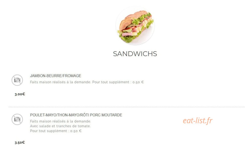 Carte et menu de Boulangerie Vouaux à Diarville — Les sandwiches