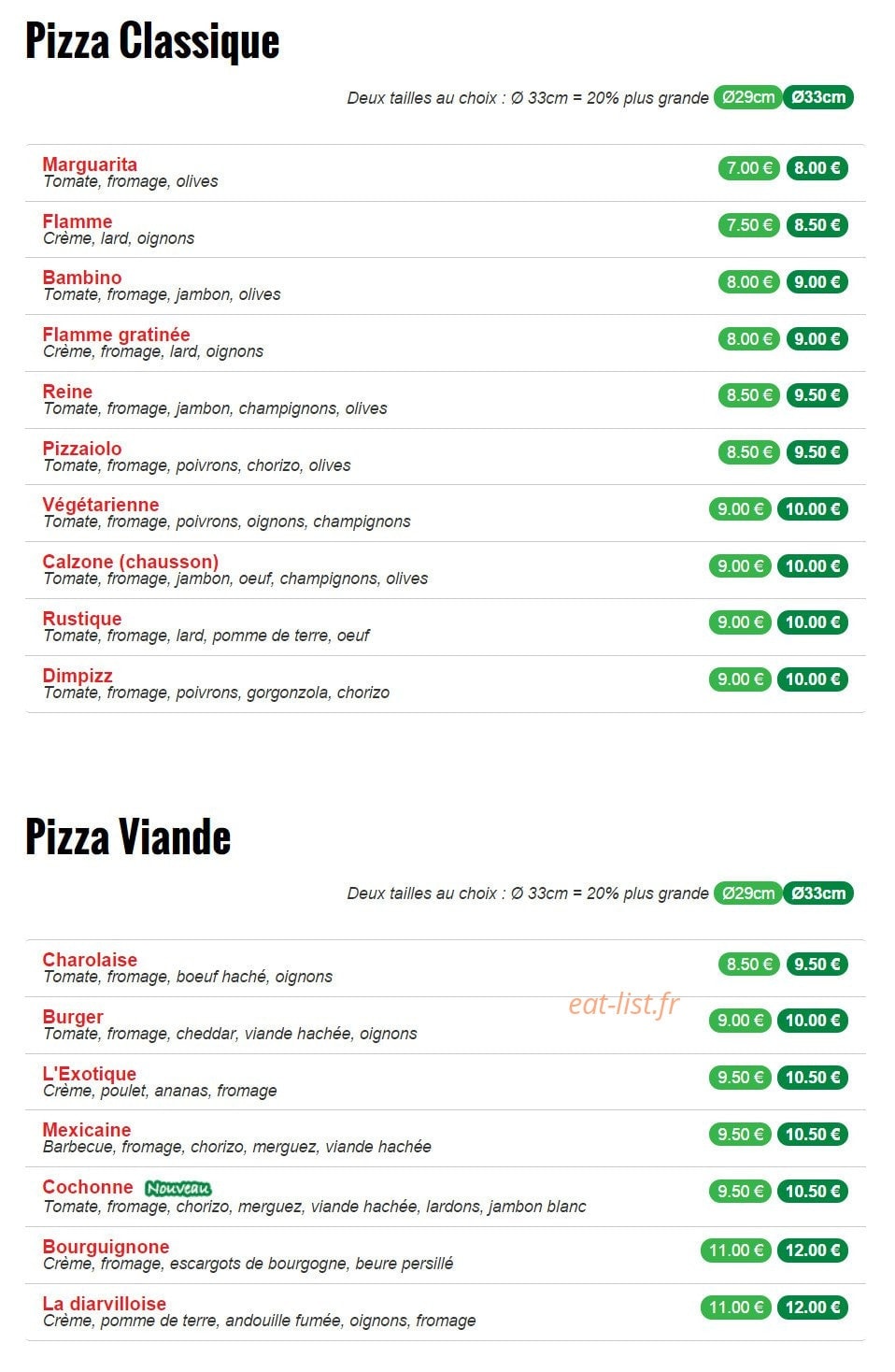 Dim Pizz' — carte page 1