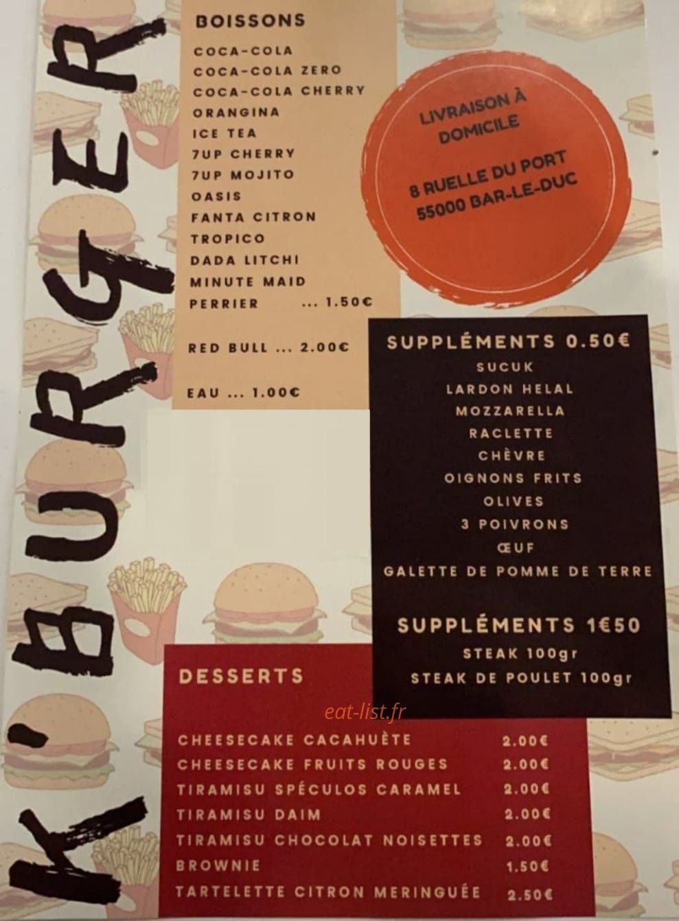 K'Burger — carte page 1