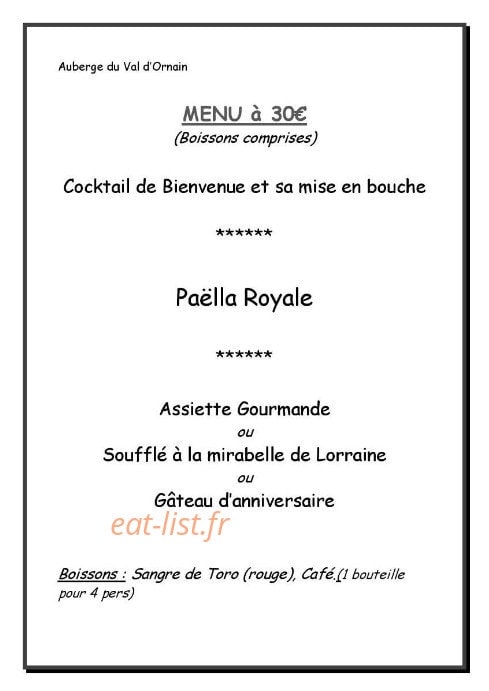 L'Auberge Du Val D'Ornain — carte page 2