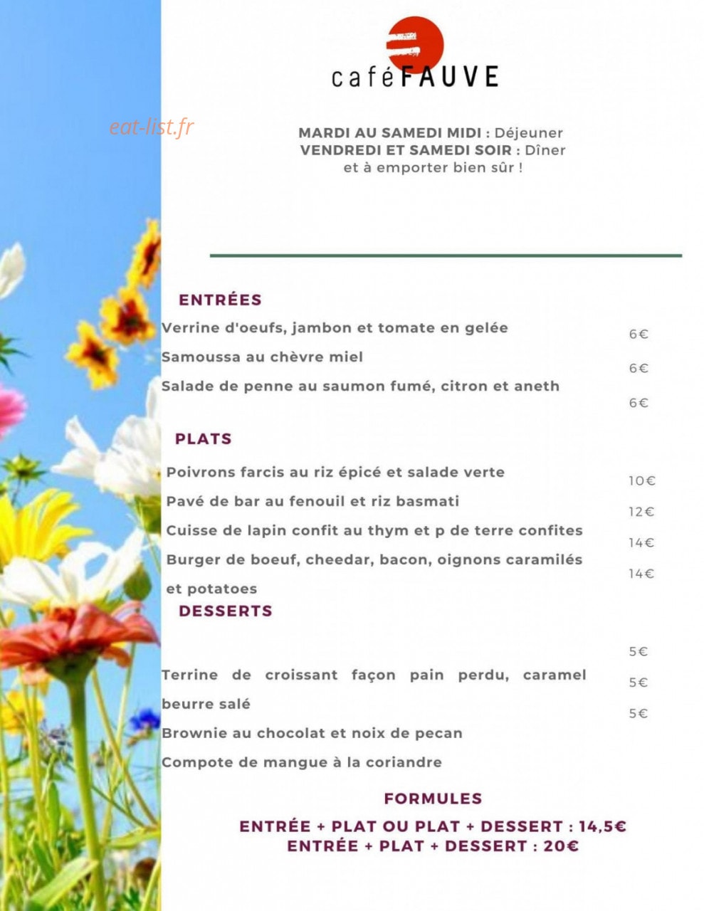 Café Fauve — carte page 1