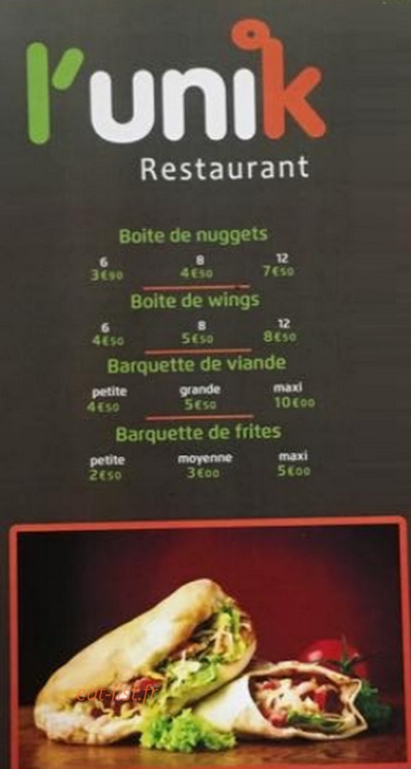 L'Unik Kebab — carte page 1