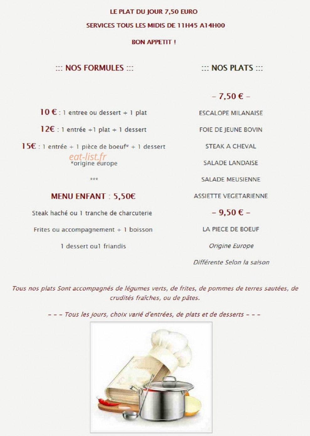 Restaurant Chez Nat — carte page 1