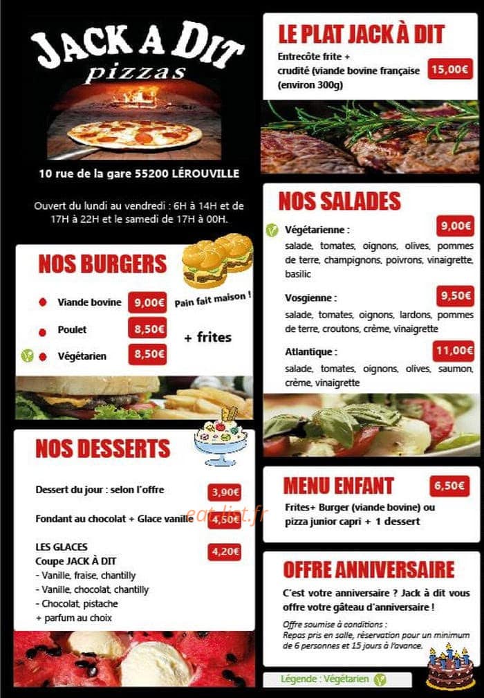 Jack a dit Pizzas — carte page 2