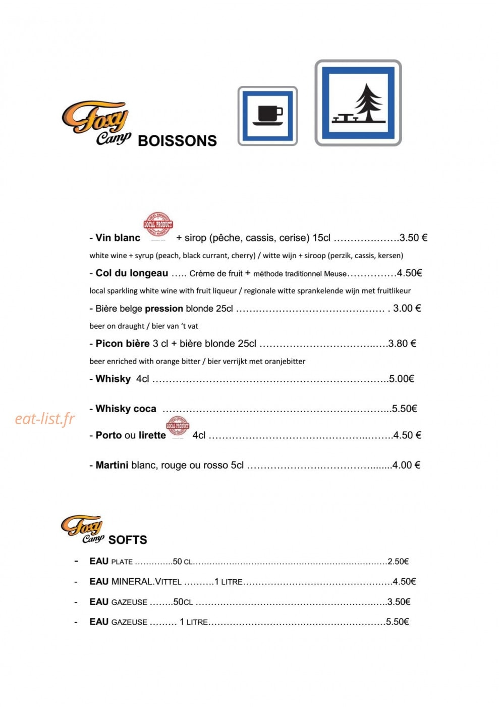 Carte et menu de La Franquette du Longeau à Hannonville Sous les Cote — Boissons et softs