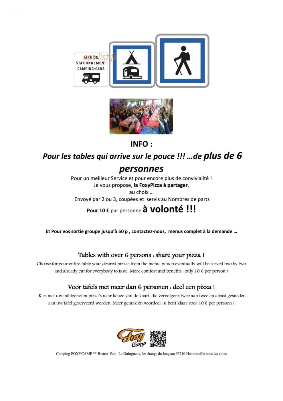 Carte et menu de La Franquette du Longeau à Hannonville Sous les Cote — Autre informations