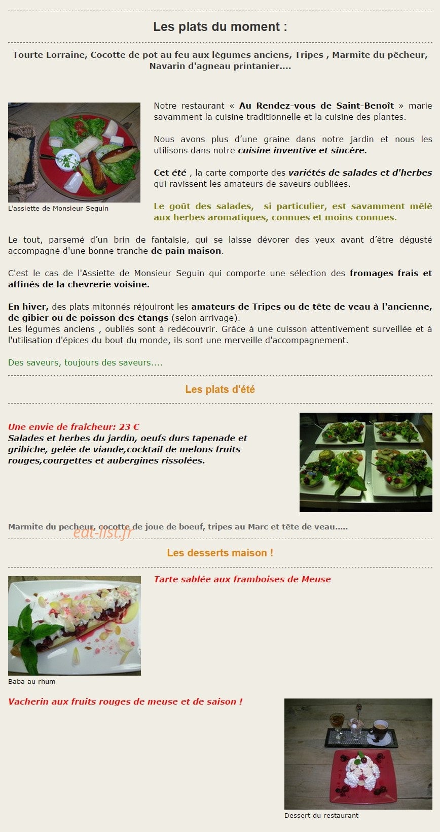 Le Rendez Vous de Saint Benoît — carte page 1