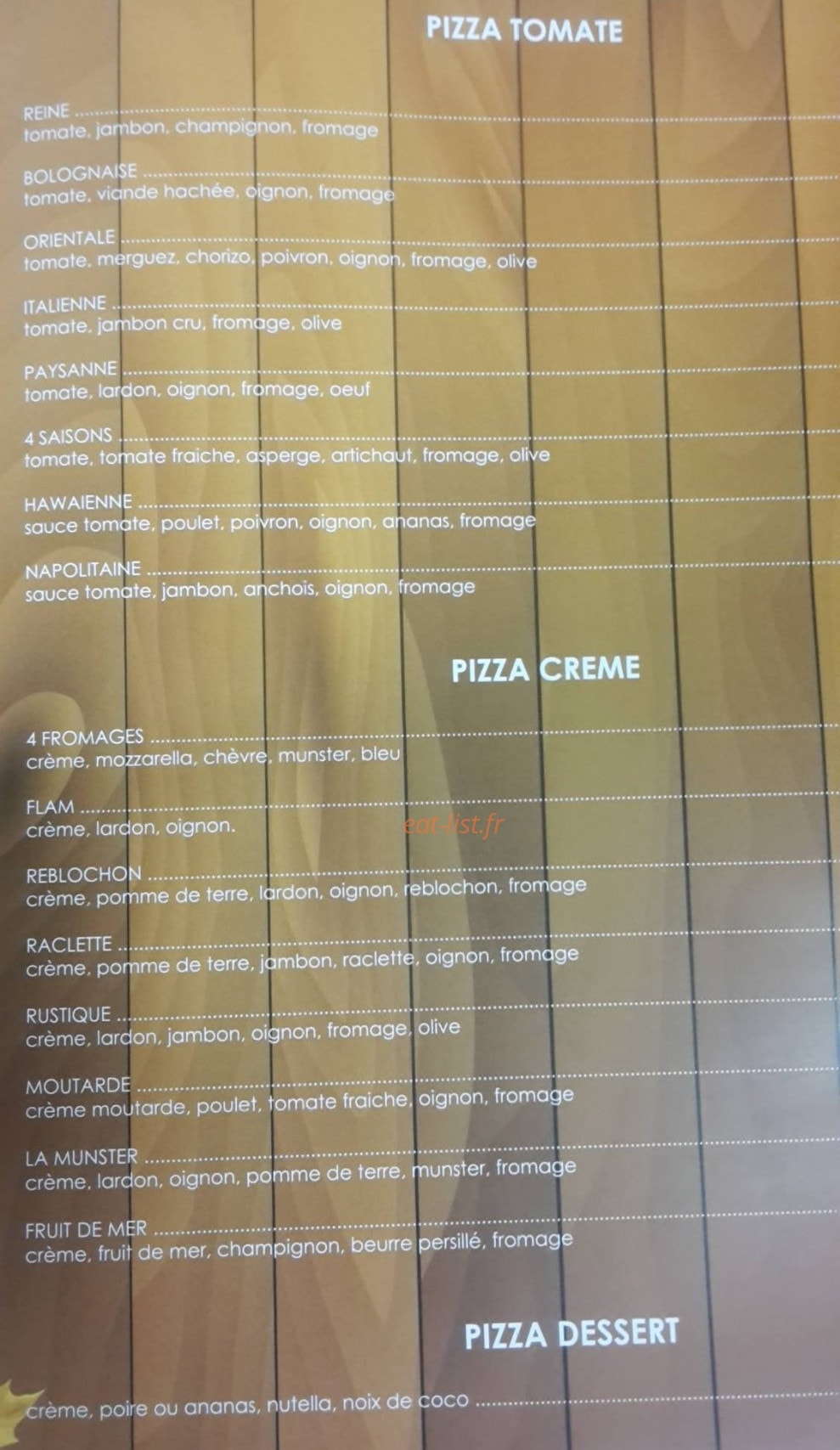 Carte et menu de Le Chalet Gourmand à Villers sur Meuse — Les pizzas