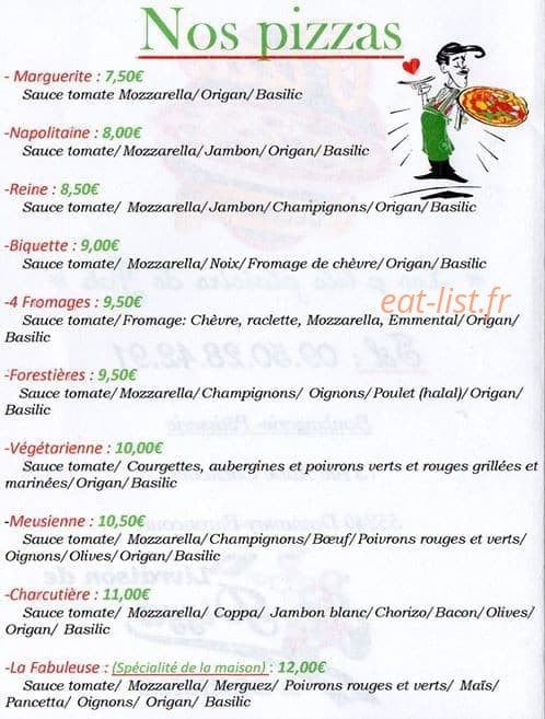 Carte et menu de Les p'tisplaisirs de Joh à Dommary Baroncourt — Les pizzas