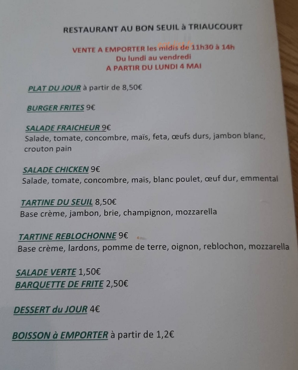 Au Bon Seuil — carte page 1