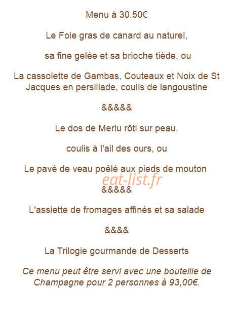 Carte et menu de Auberge d'Hevilliers à Hevilliers — Menu à 30.5€