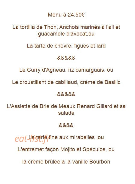 Carte et menu de Auberge d'Hevilliers à Hevilliers — Menu à 24.5€