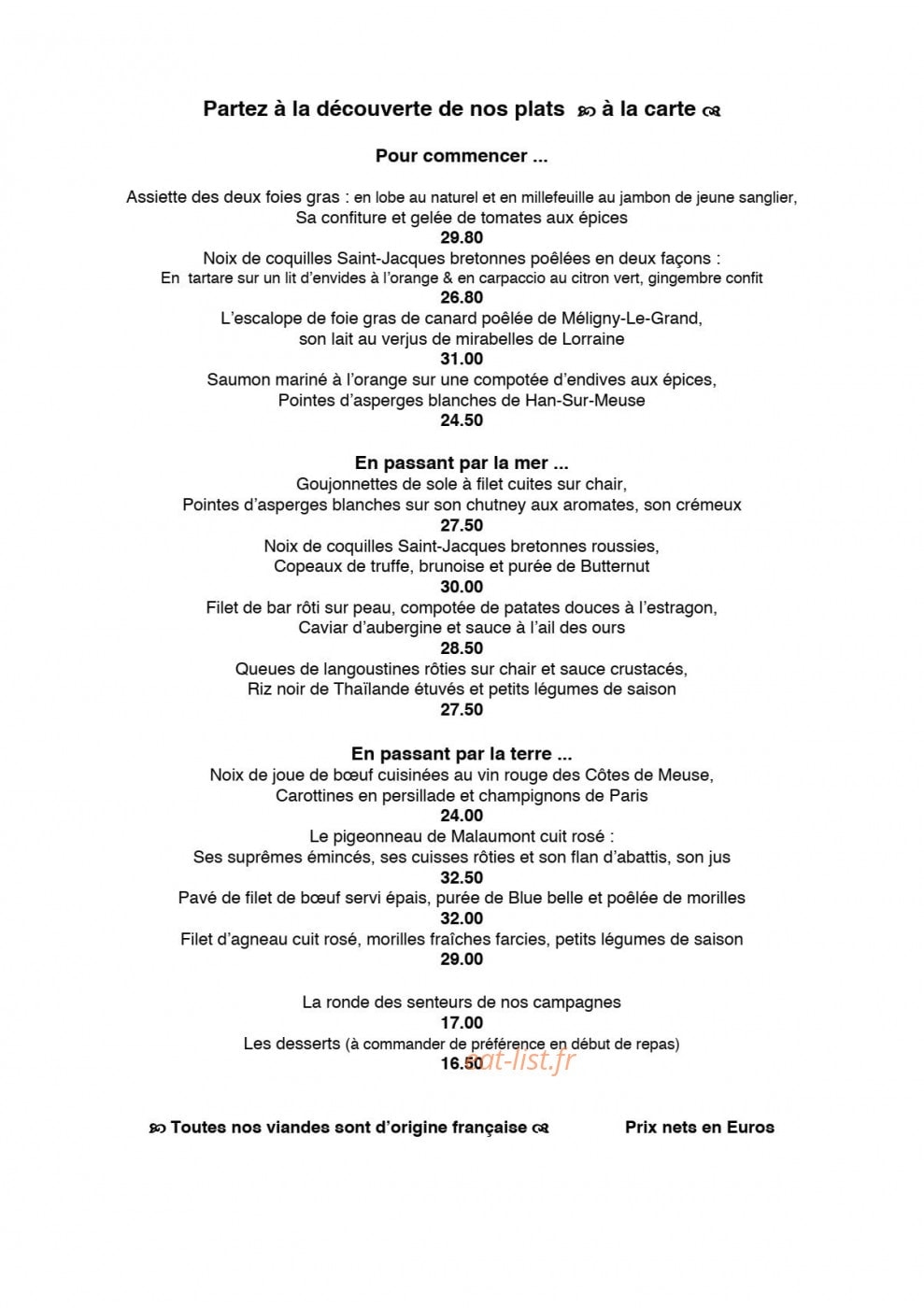 Restaurant du Château des Monthairons — carte page 1