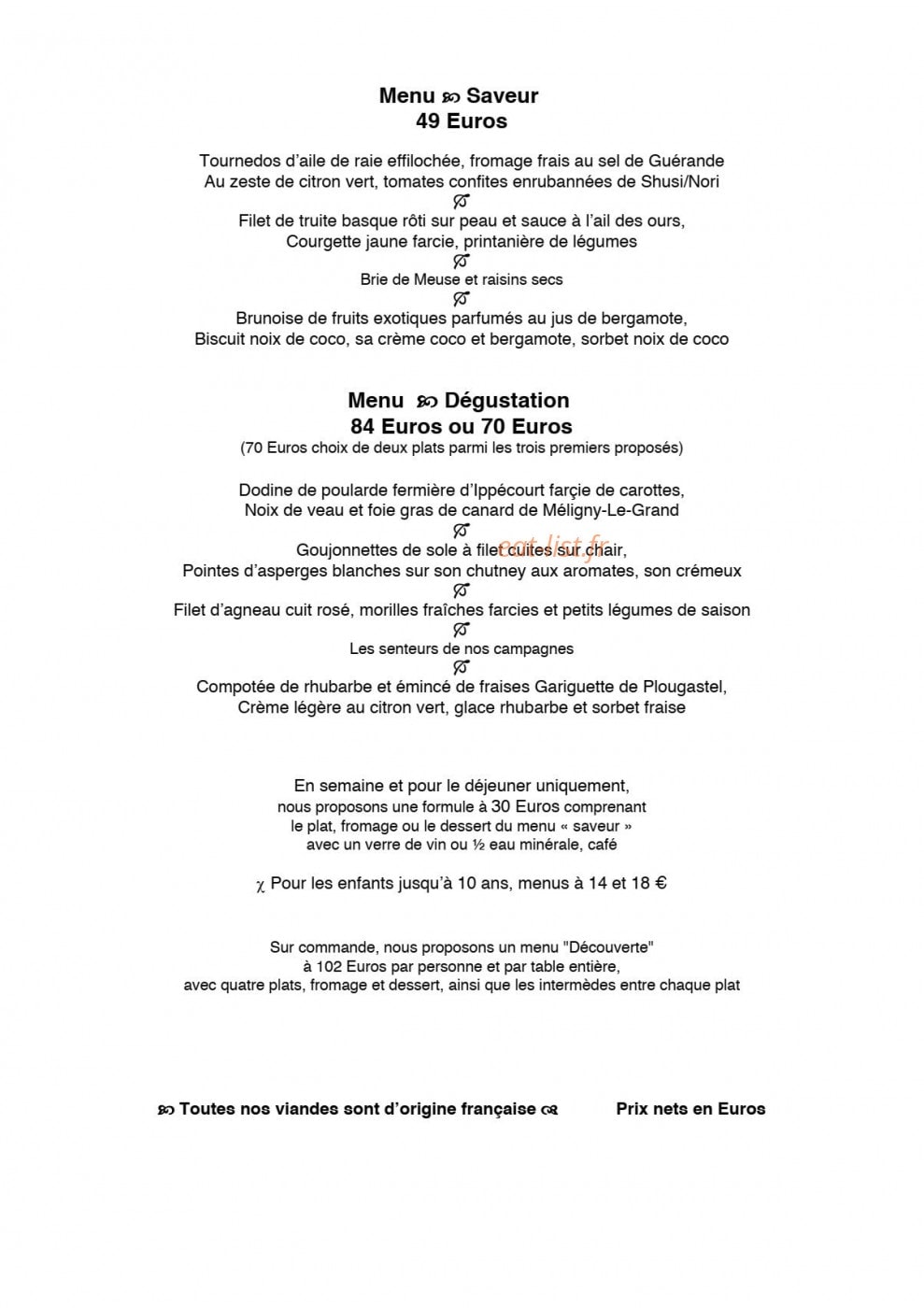 Restaurant du Château des Monthairons — carte page 2