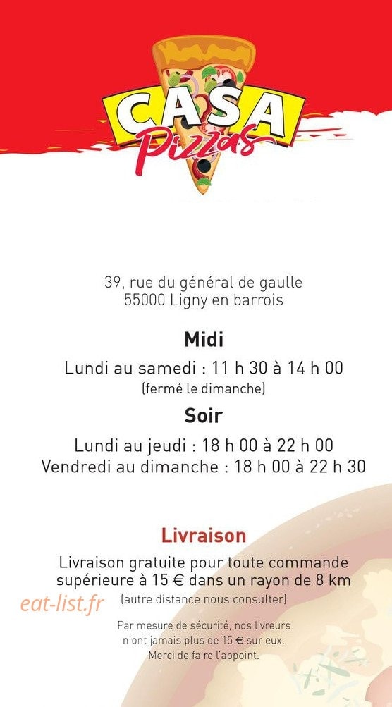 Casa Pizzas — carte page 1