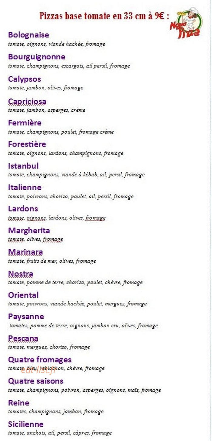 Nono Pizza — carte page 3