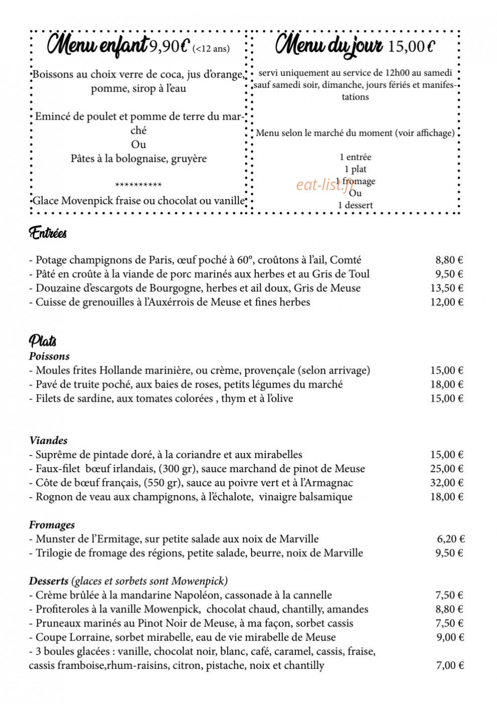Auberge De Marville — carte page 2