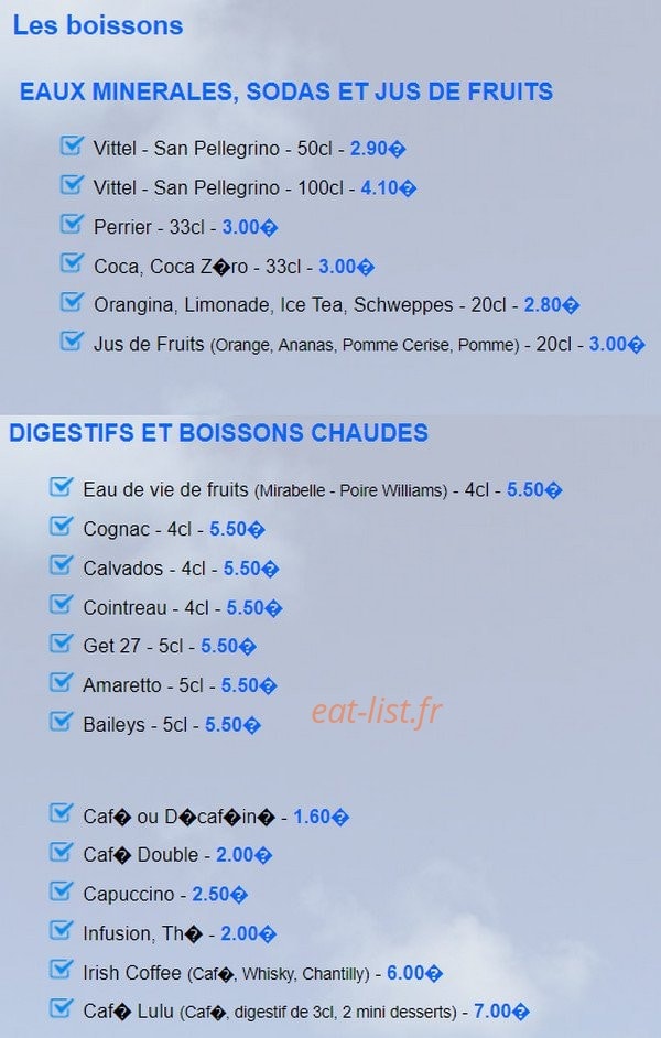 Pizzeria le lagon — carte page 8