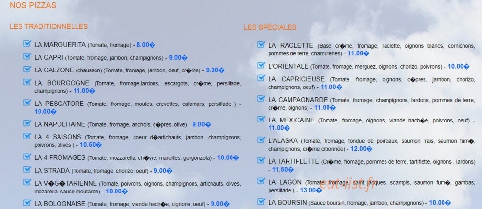 Pizzeria le lagon — carte page 6