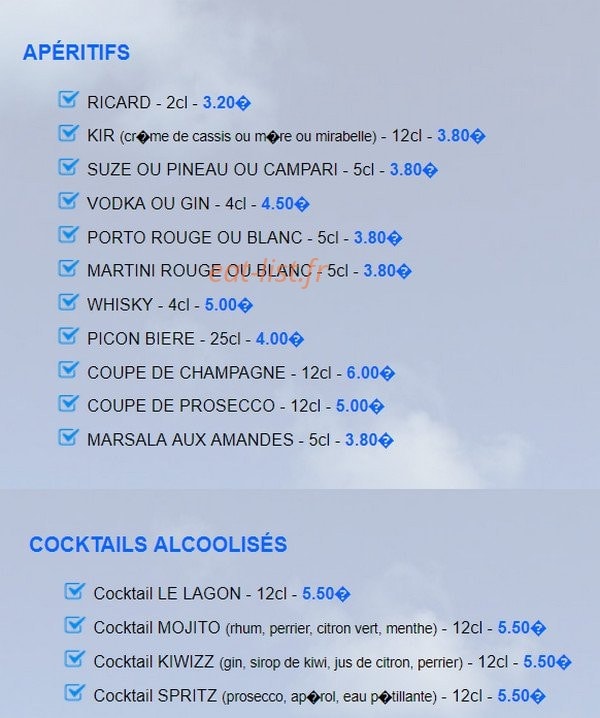 Pizzeria le lagon — carte page 9
